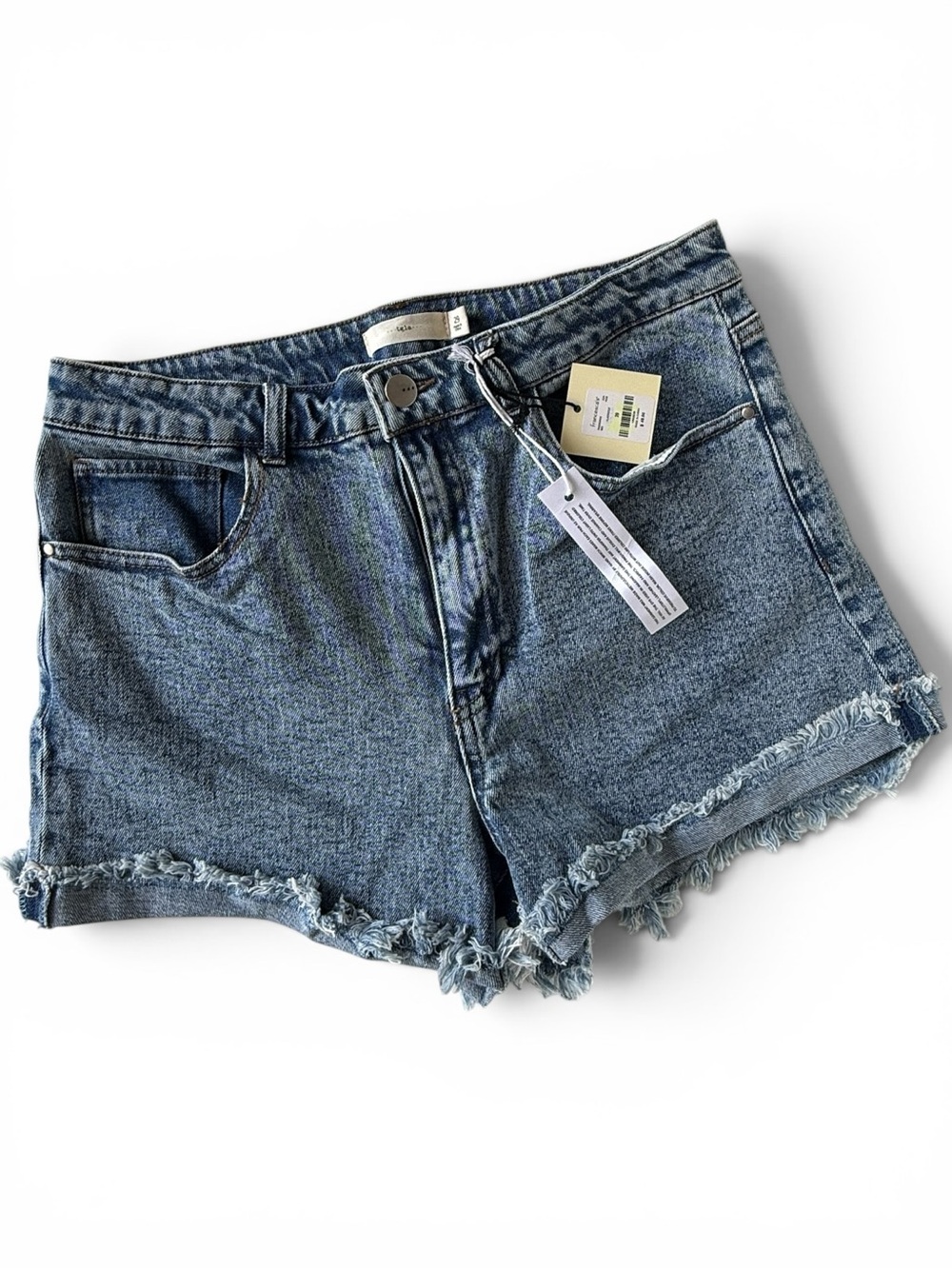 NWT Francesca’s Tgla High-Rise Frayed Hem Denim Shorts - Blue